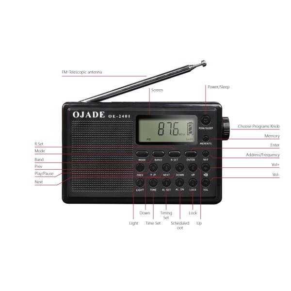 Цифровое радио портативное радио с Bluetooth MW 20 канальной памятью и отображением времени