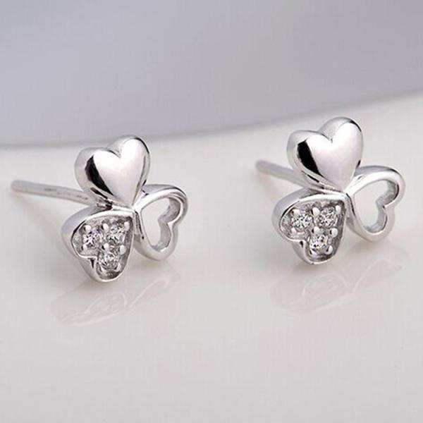 925 Silver Plate Earrings with Cubic Zircon Trefoil Stud Earrings(EESTUD06)