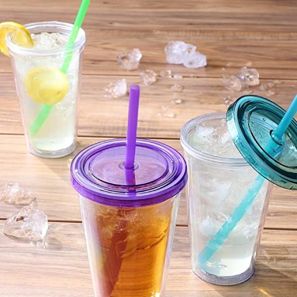 Copo bebendo plástico da bebida das secadoras de roupa da parede 450ML dobro transparente com Straw And Lid