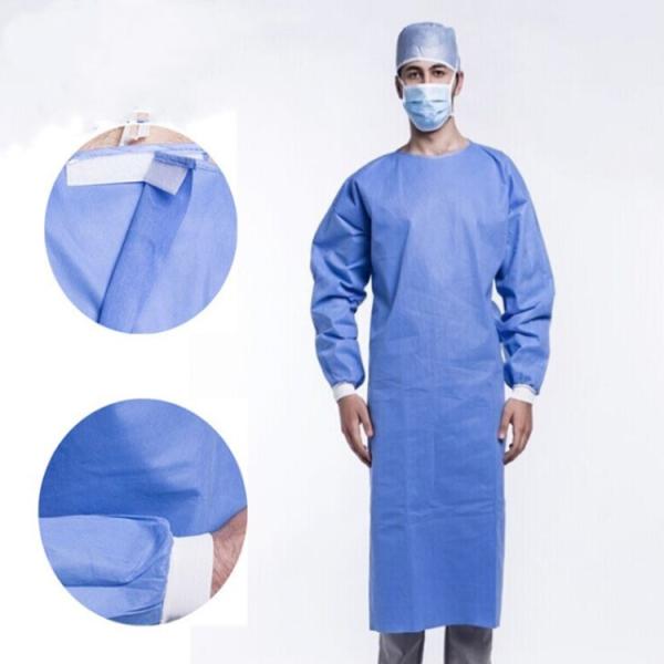 Ultrasonic Seaming Sterile Surgical Gown SMS Disposable Surgeon Gown Blue Color For Doctor