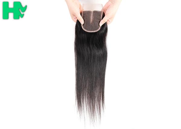 4*4 Free Middle Three Part Human Hair Closure , Peruvian Straight Hair With Closure