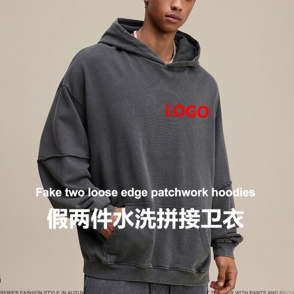 2025 Unisex Winter Pullover Hoodie 100% Cotton 370gsm Oversized Solid Acid Washed Comfort Fit