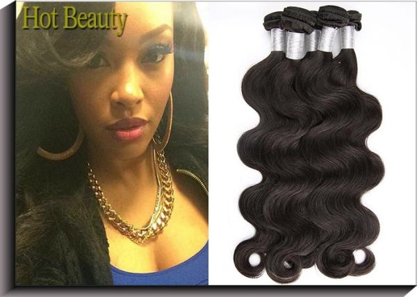 Black Peruvian Virgin Remy Human Hair Extensions Body Wave Type