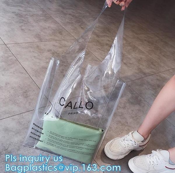 Custom Transparent Gift Pvc Tote Shopping Bag, reflective pvc shopping women's bag, shinny PVC harrods shopping bag, pac