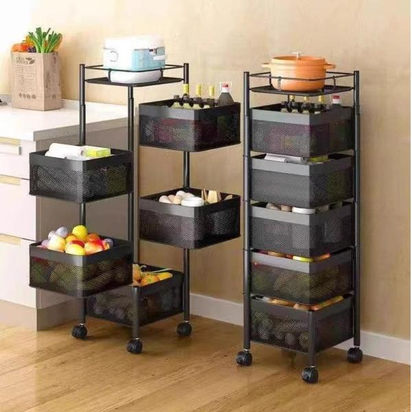 Tenglei 5 Tier Kitchen Rotating Storage Rack 100kg Capacity Foldable & Wheelable