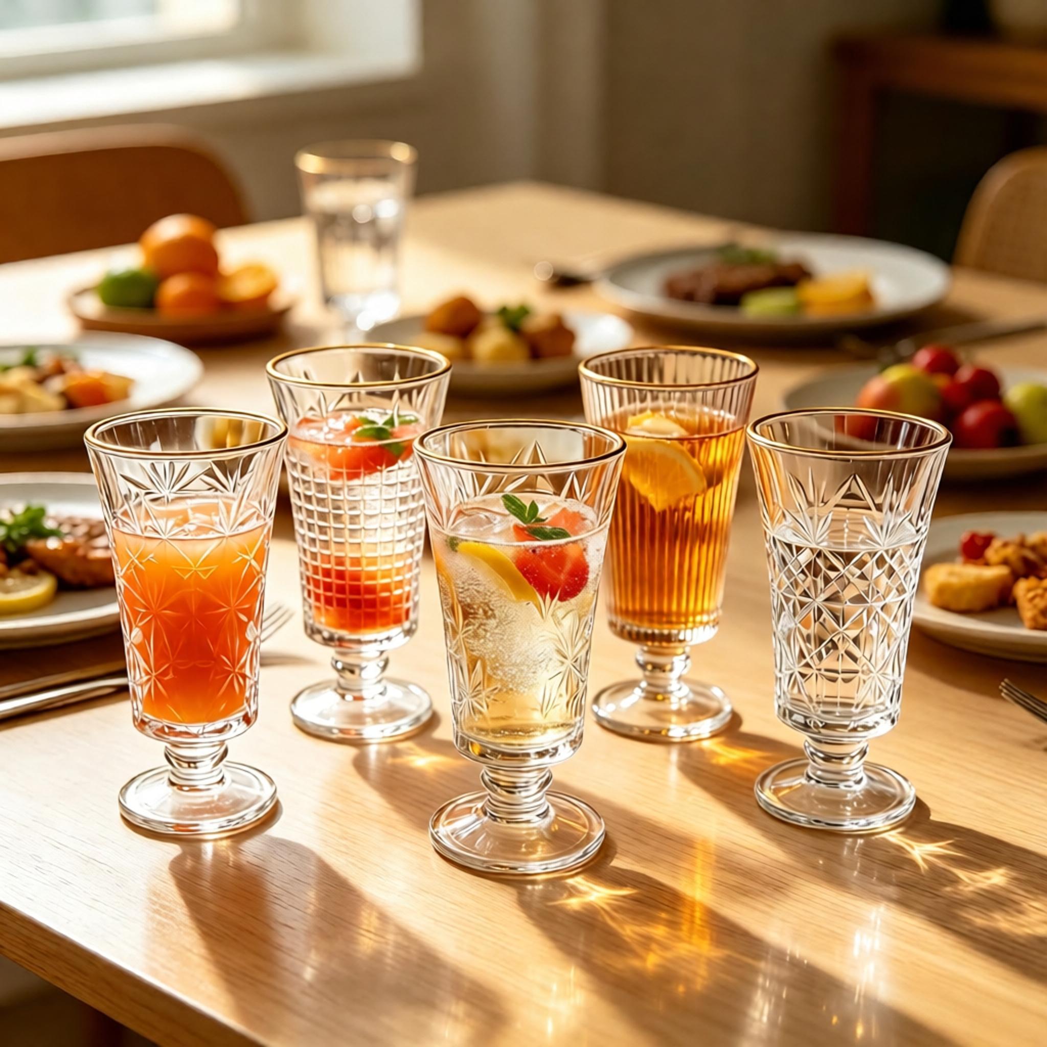 Luxury Gold Rim Glass Cups, Decorative Cut Crystal Water Glasses for Juice, Cocktail, Beverage, Factory Direct Supply
