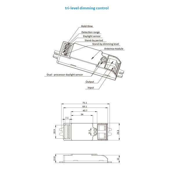 IP20 8~30VDC 1.5A 36w Снижаемый микроволновой датчик движения