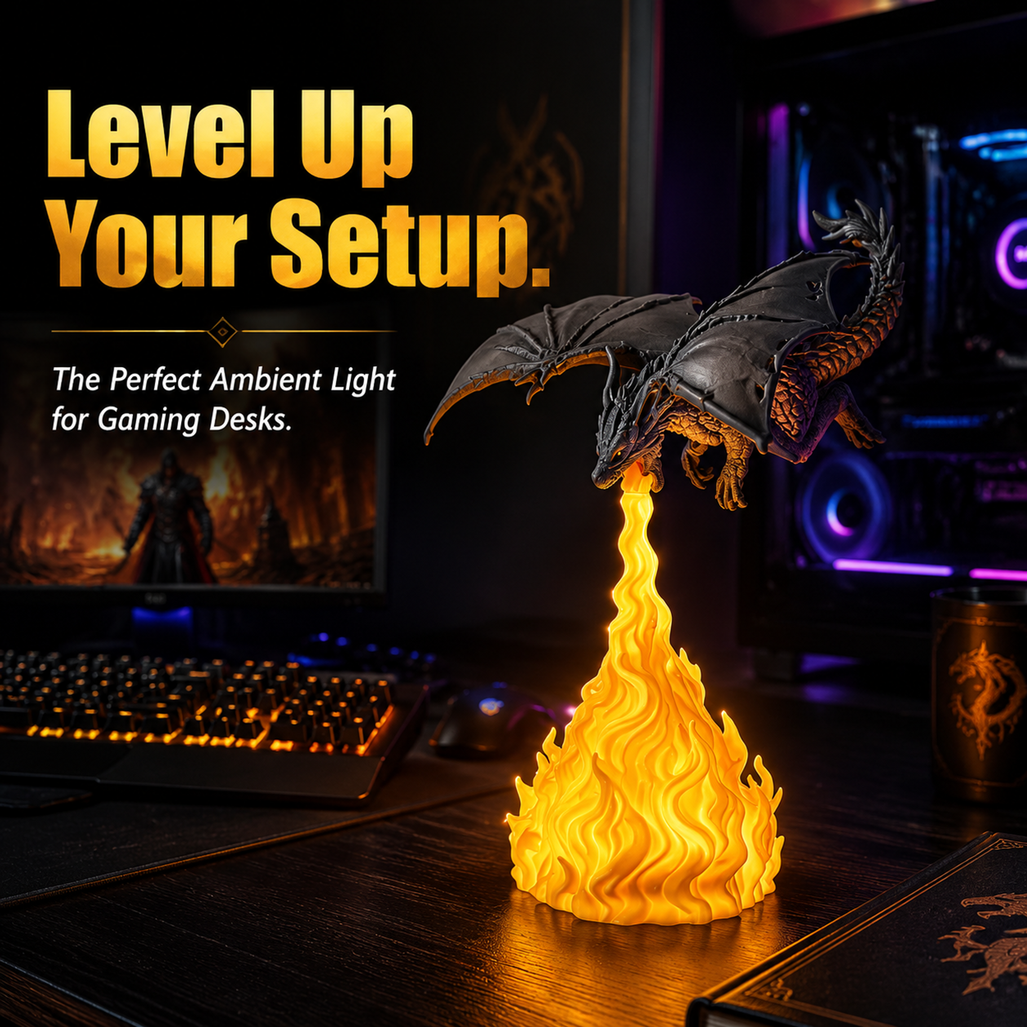 Flying Dragon Breathing Fire Night Light, 3D Printed Lighting Fixtures Creative Table Lamp