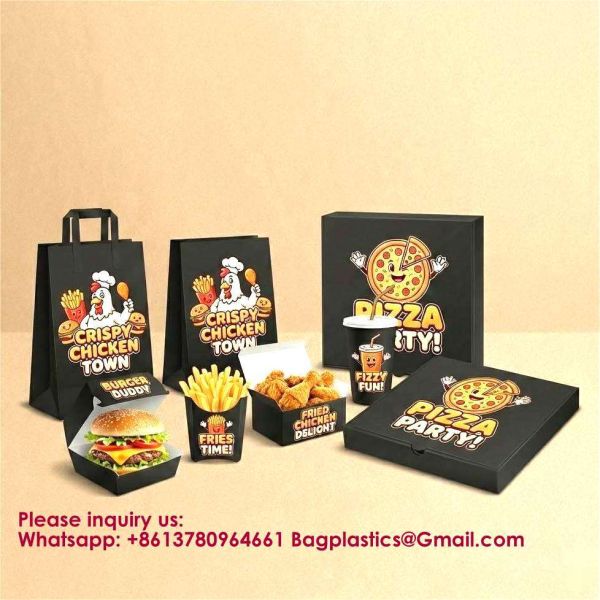 CUSTOM Packaging Corrugated Fries Hamburger Kraft Paper Aluminum Foil Pizza Boxes With Logo Disposable Kraft Paper Tray Take-Away Fried Chicken Chips Food Gold Foil Boat Packaging Take-Away Foods