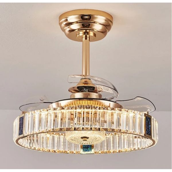 Retractable Blade Modern Folding Fan Light Remote Control Chandelier LED Invisible Ceiling Fan Crystal Light (WH-VLL-29)