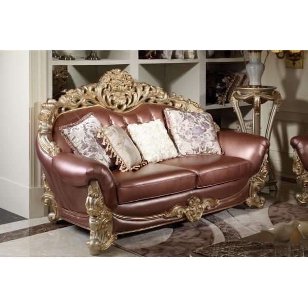 French style Luxury design of Living room Sofa sets 1+2+3 used Beech wood Carving and Import Italy Leather Furniture