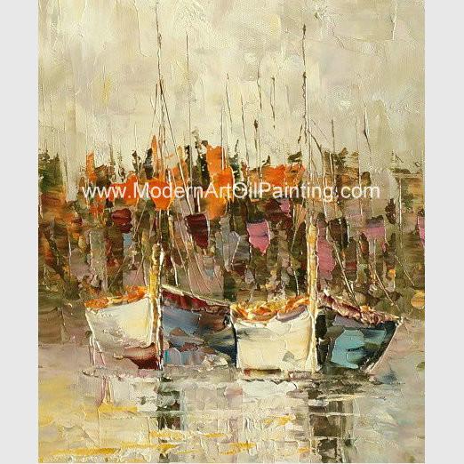 Framed Palette Knife Oil Painting , Abstract sailboat scenery wall art painting