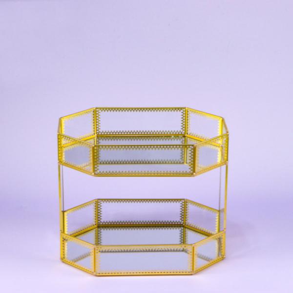 INS Copper glass artifact double deck household kitchen shelving Bathroom organizer shelf ins cosmetics box cover