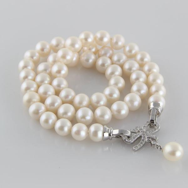 Pearl necklace natural freshwater 8-9 mm nearly round silver pendant