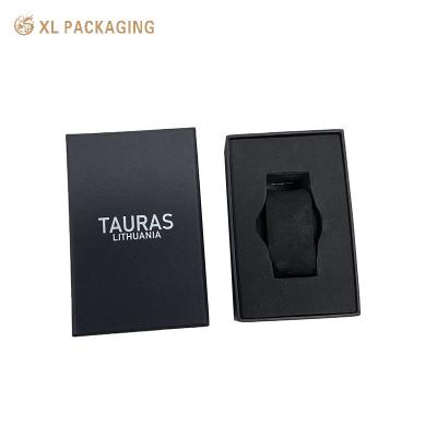 Logotipo personalizado de luxo Capuz preto e base Caixas rígidas Caixa de papel Caixa de papelão Embalagem de papel Caixa de relógio Embalagem com EVA