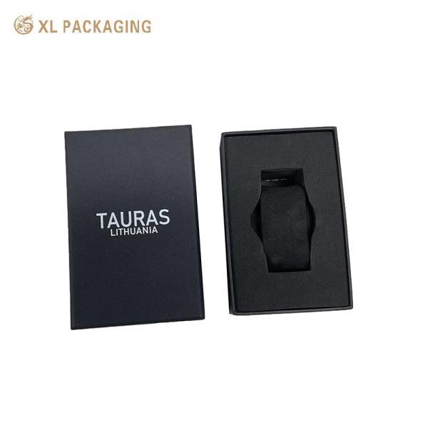 Luxury Black Textured Paper Watch Rigid Box | Recyclable Two-Piece Lid Base Watch Gift Box with EVA Foam Tray & Watch Pillow