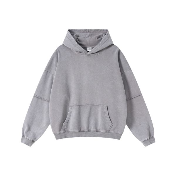 2025 Unisex Winter Pullover Hoodie 100% Cotton 370gsm Oversized Solid Acid Washed Comfort Fit