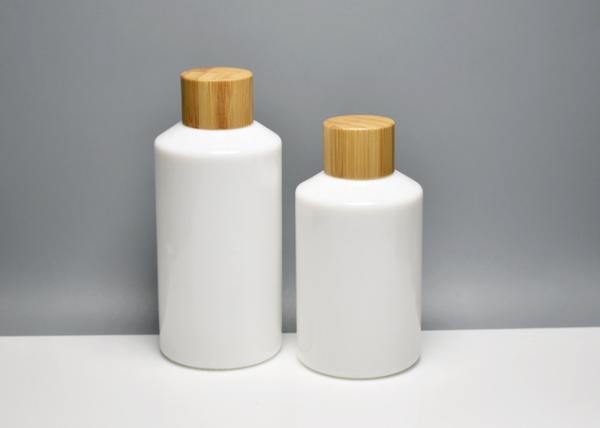 BG-106X(1), 100ml 150ml opal white glass bottle with bamboo screw cap, eco friendly cosmetic glass containers wholsale