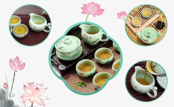 Conjunto de chá de Kung Fu Conjunto de chá de porcelana Gongfu 6.7oz Com bandeja de bambu