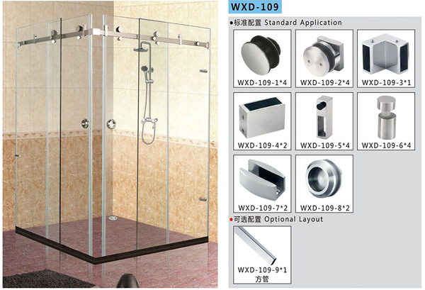 Bathroom Sliding Door System 109, Stainless Steel 304, Satin MIrror,  glass sliding door