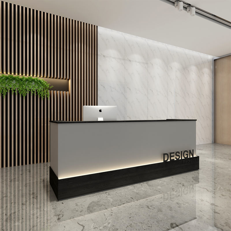 Luxury Wooden Reception Desk with LED Lighting & Lockable Cabinets