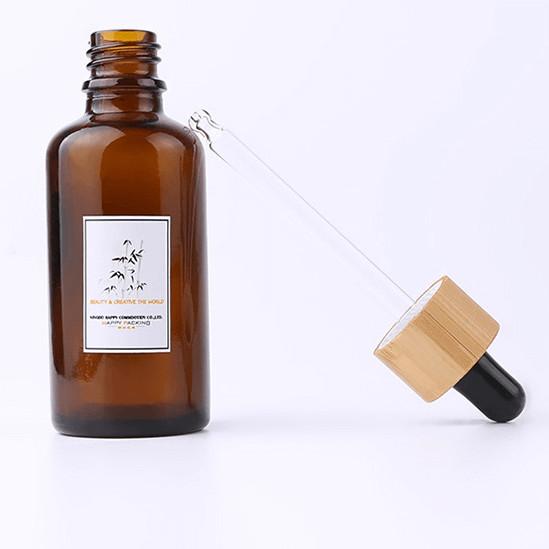 0.34oz 10ml Amber Glass Essential Oil Dropper Bottle With Eye Dropper Bamboo Cosmetic Bottles