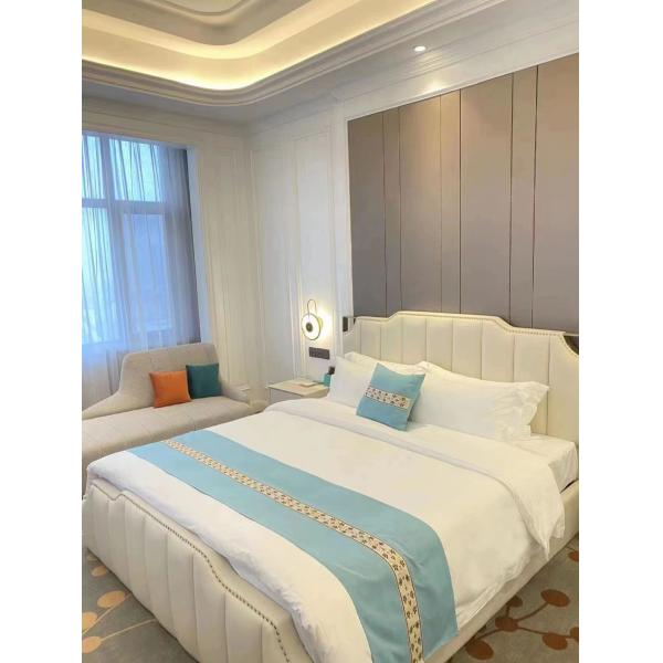 Classic Luxury White Solid Oak Double Bed Hotel Bedroom Soft Bed
