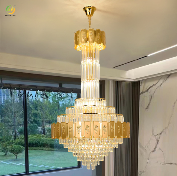 JYLIGHTING Post-Modern Light Luxury Villa Loft Apartment Spiral Staircase Living Room Crystal Pendant Light