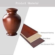 Elegant Wood Vase Urns For Human Ashes Adult Male/Female,For Adults Up To 200lbs,Burial Cremation Urn For Funeral