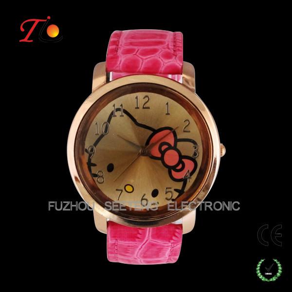 Colorful PU leather strap watches for young girls and cute hello kitty  dial watch for sell