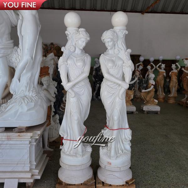 Hand Carved Garden Marble Angel Lamp Statue Outdoor