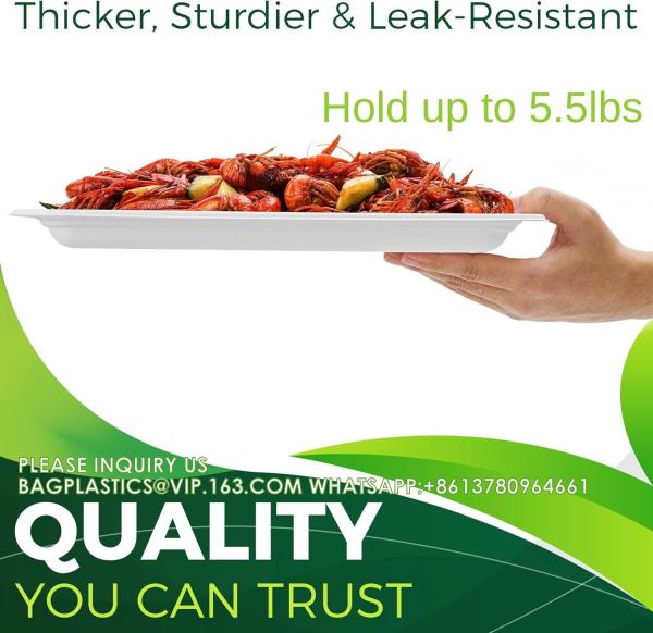 14 Heavy Duty Disposable Rectangle Food Trays, Compostable Extra Large Paper Platter Plates Serving Crawfish