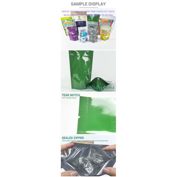 Customized 50pcs 100pcs Low MOQ Digital Printing Stand up Pouch Bag Aluminum Foil Moisture-proof Stand up Pouch for Food Storage