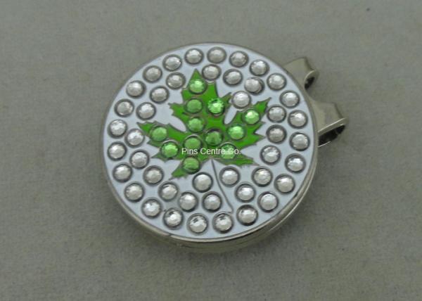 Eco - friendly Golf Cap Clip With Rhinestone , Hard Iron Brooch Pin Emblem
