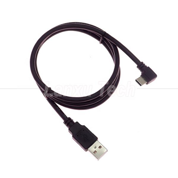90 Degree Right Angle Fast Charging 2A USB 2.0 to Type C Data Charger Extension Cable
