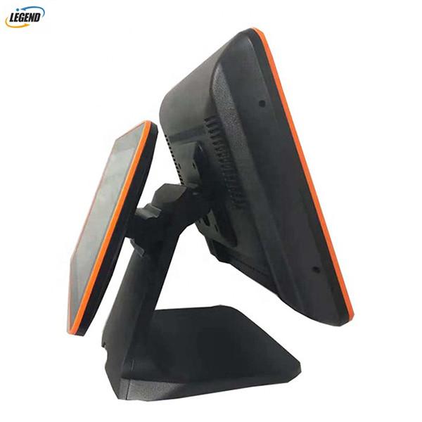 Black All In One Pos Dual Screen Pos Cash Register 15 Inch Aluminum Alloy Base
