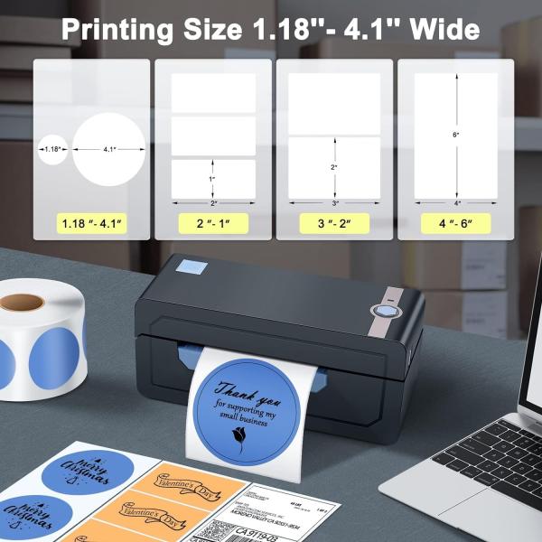 Bluetooth Thermal Shipping Label Printer Wireless 4x6 Shipping Label Printer Compatible with Android&iphone and Windows