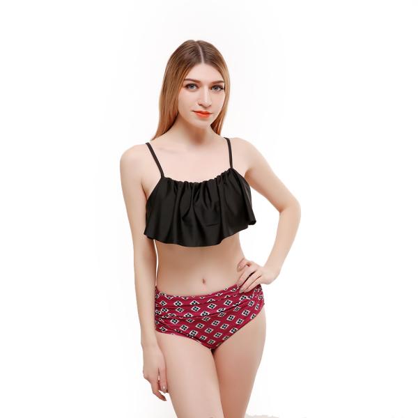 High Waist Bikini Flounced Swimwear Women Two Piece Swimsuit Striped