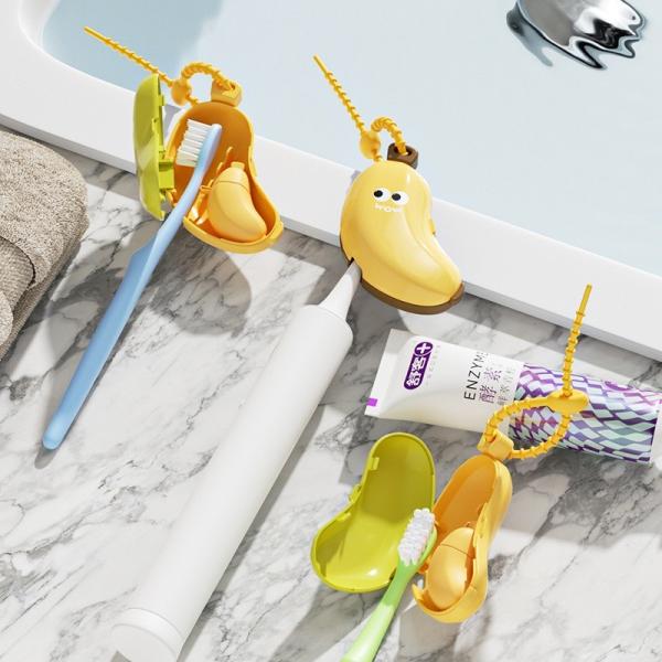 Banana-Shaped Toothbrush Cover And Silicone Toothpaste Travel Container Set – Cute Portable Travel Toothbrush Holder + Leak-Proof Toothpaste Tube Case – Reusable Silicone Dental Kit For Kids & Adults