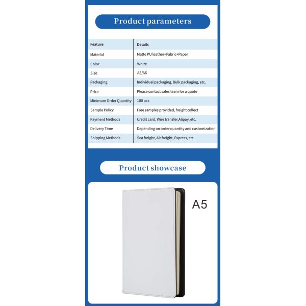 Promotion Sublimation Notebook A5/A6 Glossy/Matte PU Leather Custom Logo Personalized Notebooks for Student Gifts