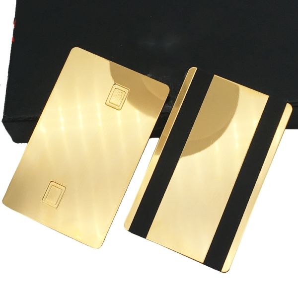 Laser Engraved 24k Gold Chrome Blank ATM Visa Metal Master Credit Card With Dual Chip Slot Etched Magnetic Strip