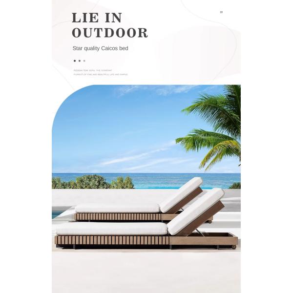 Customized Luxury Pool Teak Wood Lounge Chair With 5 Gears Backrest Adjustment Lesiure Bed