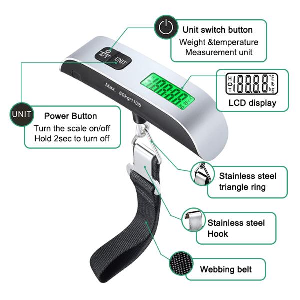 Portable Digital Scale for Weighing Baggage Bag Weight Balance Tool Digital Display Maximum Weight Recommendation 50kg