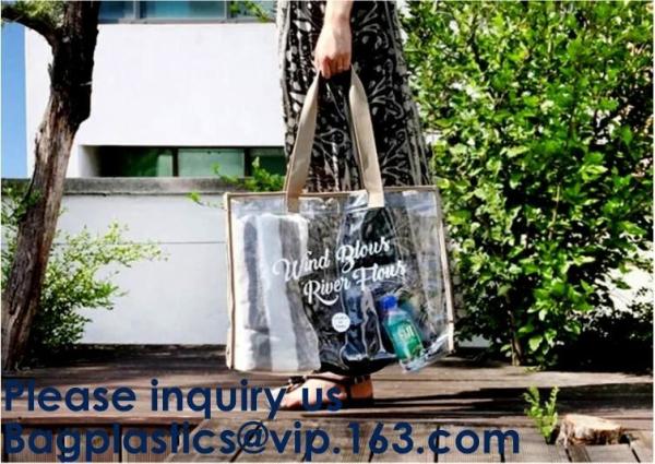 PVC, Nylon, slider closure Stadium Bag, Clear tote Bag, Beach Bag Handbag, Travel & Gym Zippered Tote Bags