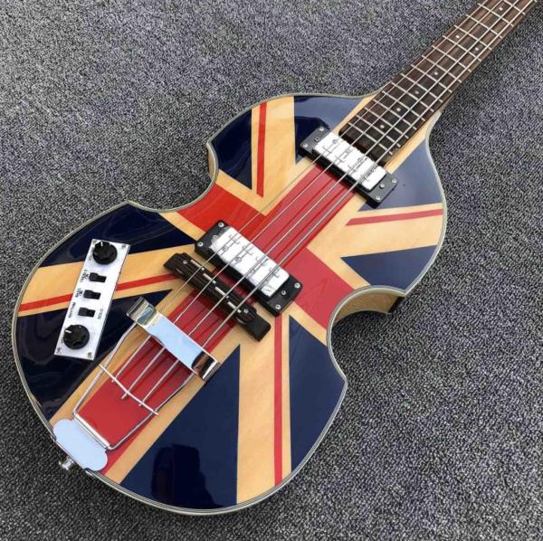 Custom British flag Hofner Violin 4 strings Electric bass guitar BB2 Icon Series Hofner Flame maple vintage CT bass
