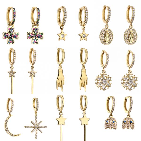 Серьги диаманта падения OEM лакомства серег обруча золота свадьбы 24k длинные