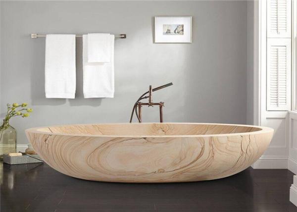 Oval Shaped Durable Natural Stone Bathtub Sandstone Travertine Material