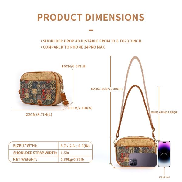 Hot-selling Bark-Print Crossbody Bag Cork Checkered Print Eco-friendly Bags Small Square Shaped Fashion Essential Women's Bag