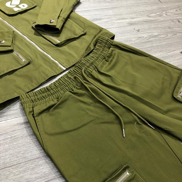 Conjunto de chándal cargo y cortavientos personalizado de poliéster para hombre con chaqueta con cremallera y etiqueta personalizada