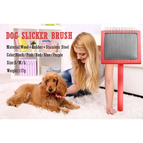 Cepillo de limpieza con alambre para mascotas mango de madera de metal pin largo y pin de deslizamiento para perros de tamaño mediano